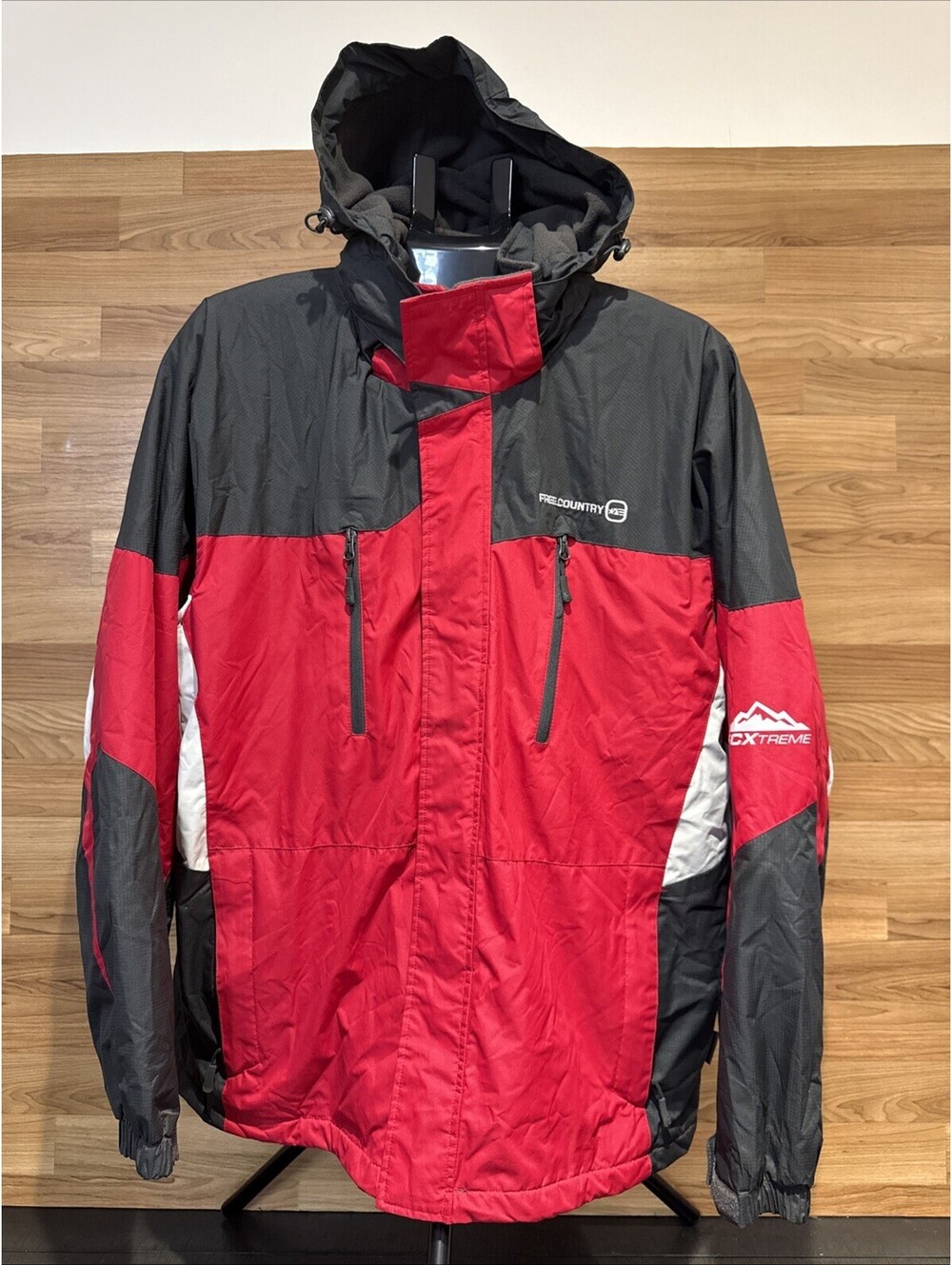 Free Country FCXTREME Mens Large RED Hooded Lined Coat Jacket Ski Snowboard Y2K